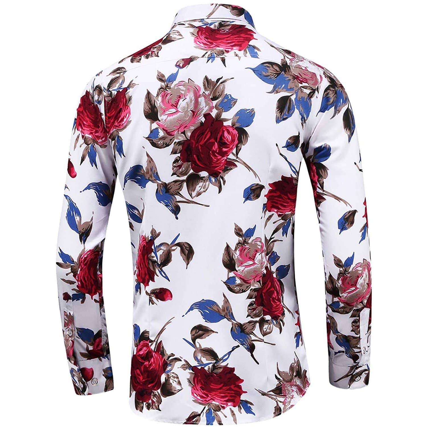 Men's Long Sleeve Flower Printed Silk Shirts Button Down Flower Silk Dress Shirt -  slipintosoft