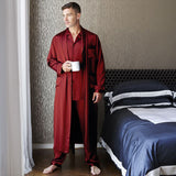 Ensemble pyjama et robe longs en soie pour hommes, vêtements de nuit en soie pleine longueur