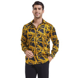 Men's Luxury Gold Chains Print Button Down Long Sleeve Silk Dress Shirt - slipintosoft