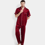 Ensemble pyjama de luxe en soie pour hommes, manches courtes, pantalon Long, vêtements de nuit