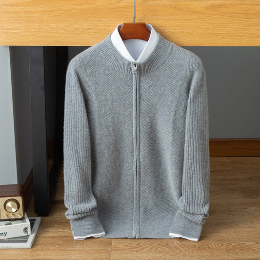 mens mock neck cashmere cardigan warm business zip - up solid cashmere sweater coat - slipintosoft