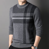 Mens Mock Neck Cashmere Sweater Business Casual Long Sleeve Stripe Cashmere Tops - slipintosoft