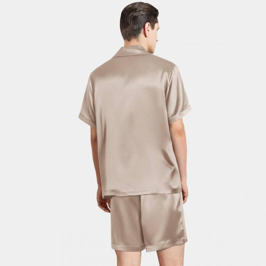 Ensemble pyjama court en soie pour hommes, véritable pyjama en pure soie