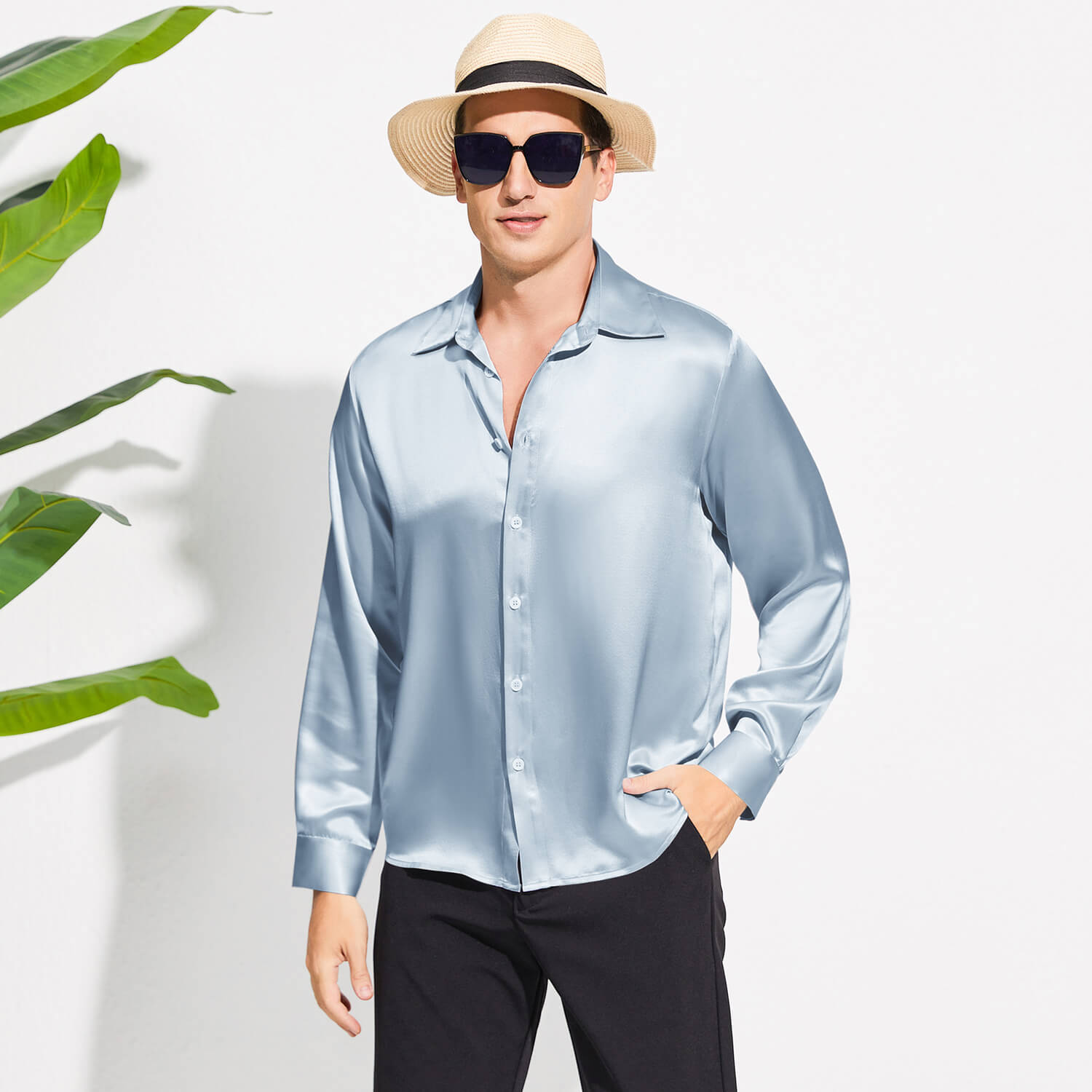 Men's Luxury Silk Shirt Casual Long Sleeve Silk Shirts - slipintosoft