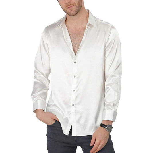 Chemise habillée en soie pour hommes, chemises de luxe décontractées en soie pour fête