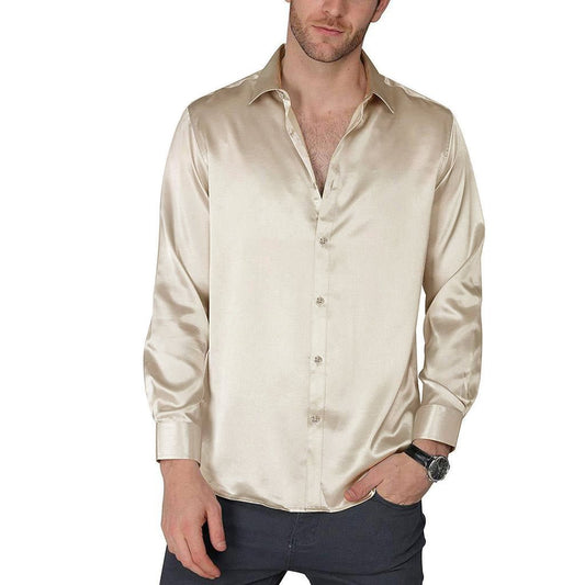 Chemise habillée en soie pour hommes, chemises de luxe décontractées en soie pour fête