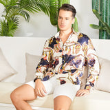 Men's Silk Dress Shirt Luxury Printed Long Sleeve Silk Shirts - slipintosoft