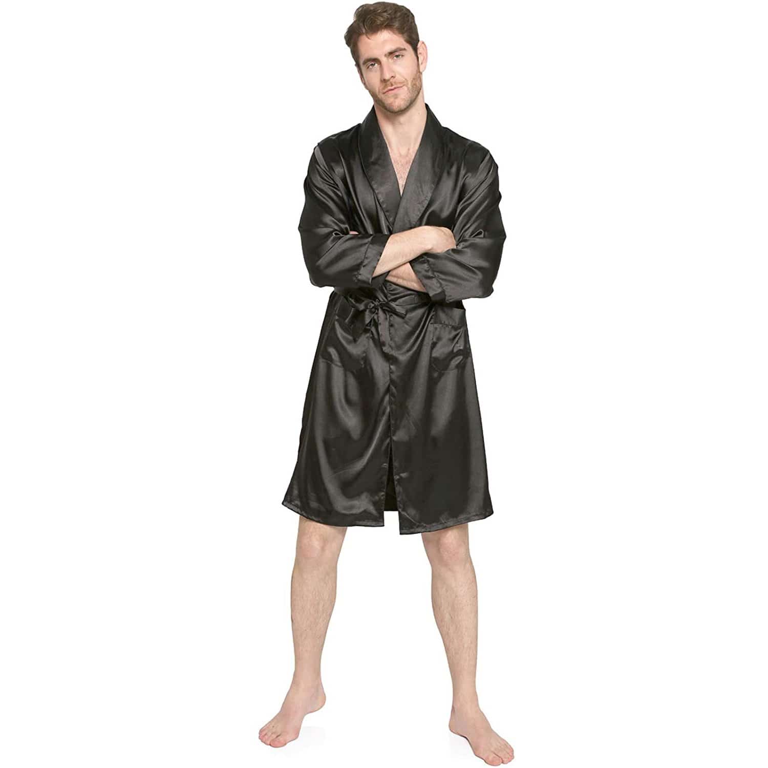 Men's Silk Kimono Robe Summer Long Sleeve Silk bathrobe -  slipintosoft