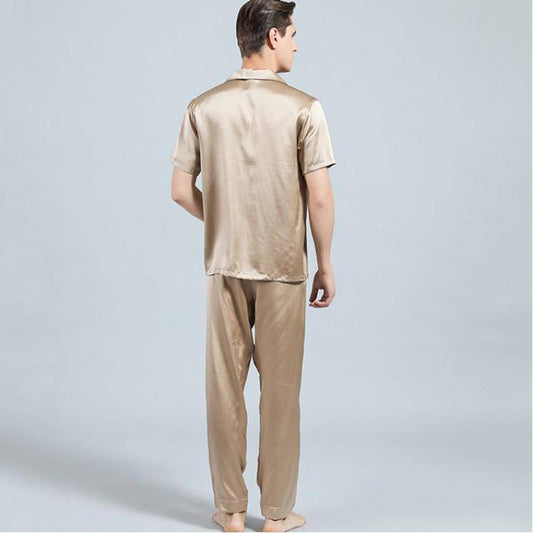 Short Sleeved Silk Pajama Set For Mens  Silk loungewear Short Silk Seelpwear -  slipintosoft