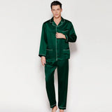 Men's Silk Long Pajamas Set with Pockets Silk Long Button-Down Pajamas Set - slipintosoft