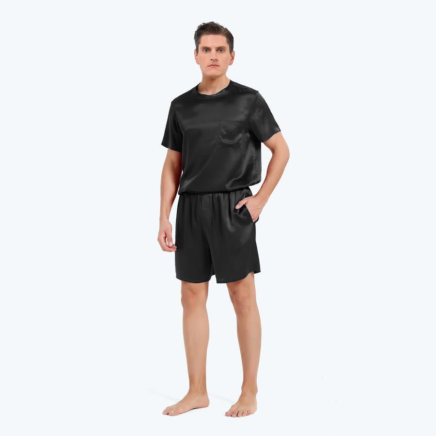 Pyjamas de soie masculin 100% en soie courte pyjamas set de soie de nuit