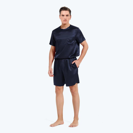 Pyjamas de soie masculin 100% en soie courte pyjamas set de soie de nuit