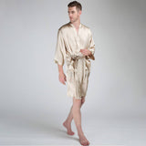 Short Men's Silk Robe Luxury Pure Silk Kimono Robe with Pockets Big and Tall Size -  slipintosoft