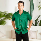 Men's Silk T Shirt Button Down Silk Short Dress Shirt - slipintosoft