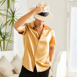 Men's Silk T Shirt Button Down Silk Short Dress Shirt - slipintosoft