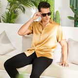 Men's Silk T Shirt Button Down Silk Short Dress Shirt - slipintosoft