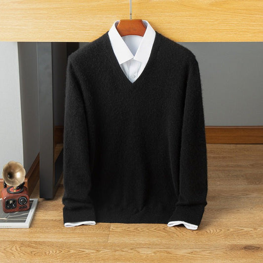 mens v neck cashmere sweater warm long sleeve solid cashmere sweatershirt - slipintosoft