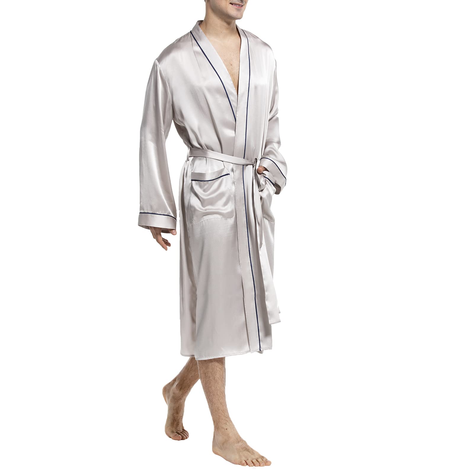 Men's Silk Robe Luxury Long Silk Bath Robe 100% Male Kimono Silk Robe - slipintosoft