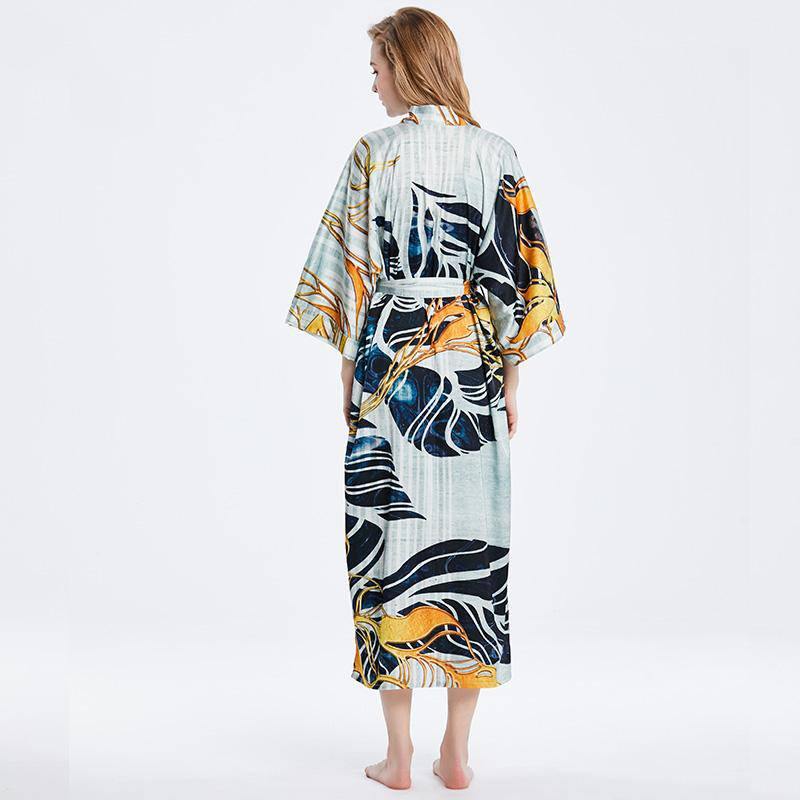 100% Long Silk Kimono Robe Artistic Nightwear for Ladies Women -  slipintosoft