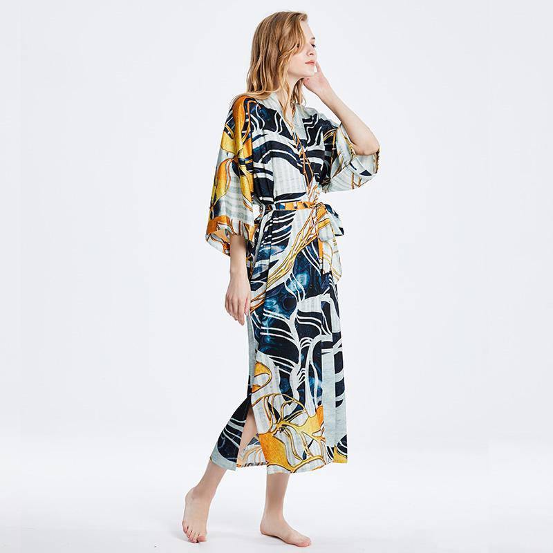 100% Long Silk Kimono Robe Artistic Nightwear for Ladies Women -  slipintosoft