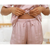 Short Womens Silk Pajamas Set V Neck Silk Two-piece Pjs Set - slipintosoft