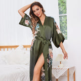 Print floral ombré long 100% Mulberry Silk Kimono Robe pour les femmes