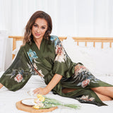 Print floral ombré long 100% Mulberry Silk Kimono Robe pour les femmes