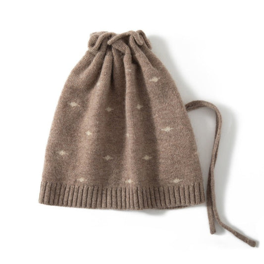 Pure Cashmere Beanie Hat with Drawstring Cashmere Knitted Cap Winter Gifts Cashmere Hats