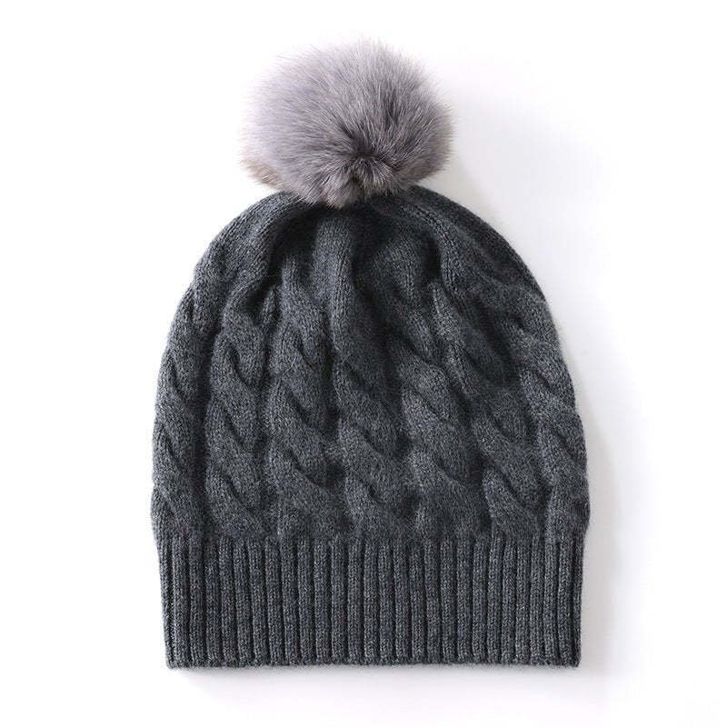 Pure Cashmere Hat for Men and Women Cashmere Cuffed Hats with Fur Pom Cashmere Hats