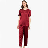 Short Sleeves Silk Pajama Set For Women Round Neck Button Tie Pullover Silk Pajamas - slipintosoft