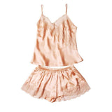 Lace Trimmed Short Silk Camisole Set - slipintosoft