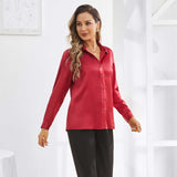 Women Silk Blouse 100% Pure Silk Long Sleeves Work Silk Shirt Blouses Tops - slipintosoft