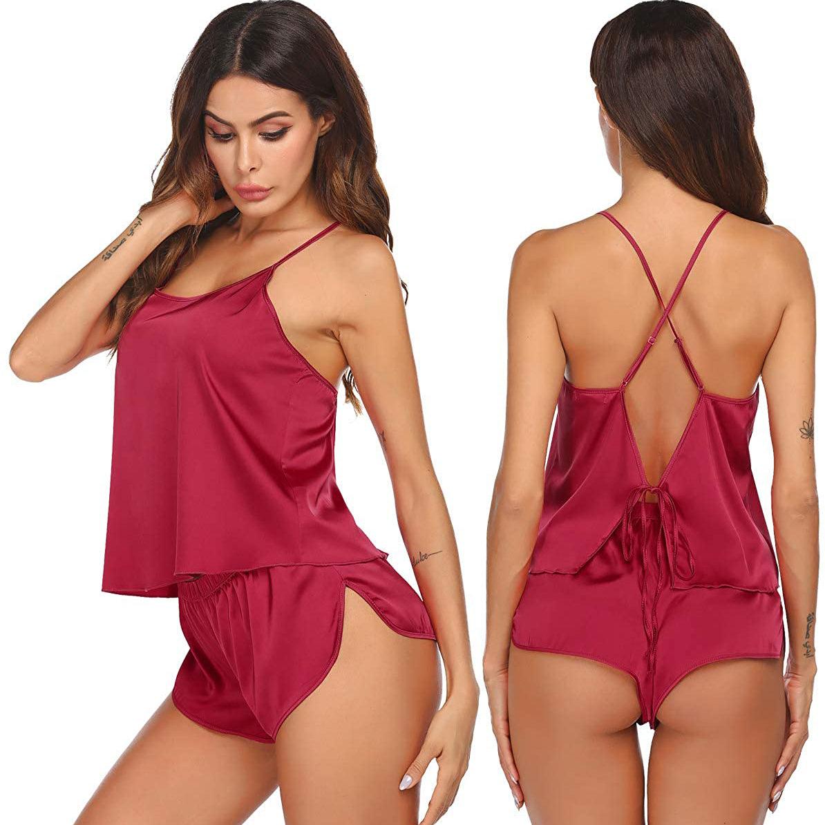 Summer Sexy Silk Camisole Set For Women Cool Silk Cami Set 100% Pure Silk Shorts Sleepwear - slipintosoft