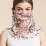 Silk Floral Printed Neck Gaiter Silk Face Masks Knitted Mesh Scarf for Women - slipintosoft