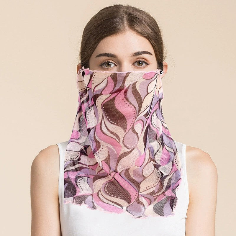 Silk Floral Printed Neck Gaiter Silk Face Masks Scarf for Women