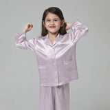 19 Momme Kid's Silk Pajamas Set Girls' Cute Long Sleeves Nighties with White Trimming -  slipintosoft