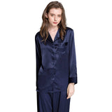 Womens Silk Pajama set Long Sleeve Button Down Silk Sleepwear Full Length Pajamas - slipintosoft