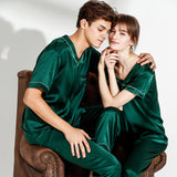 Silk Pajamas Set for Couple Matching Pjs V Neck pure Silk Pajamas