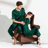 Silk Pajamas Set for Couple Matching Pjs V Neck pure Silk Pajamas