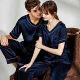 Ensemble pyjama en soie pour couple, pyjama assorti, col en V, pure soie