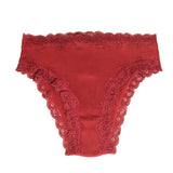 Silk panties women's thin breathable lace ribbed mulberry silk mid-waist briefs - slipintosoft