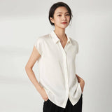 Tops en soie pour femmes 100% Mulberry Elegant Summer Office Travail Silk Tops