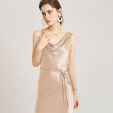 22 Momme Elegant Sleeveless Women's Silk Dress Cowl Neck Midi Silk Dress - slipintosoft