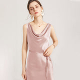 22 Momme Elegant Sleeveless Women's Silk Dress Cowl Neck Midi Silk Dress - slipintosoft