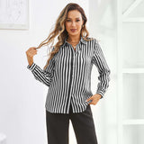 Stripe Silk Blouse for Women 100% Pure Silk Long Sleeves Silk Tops - slipintosoft