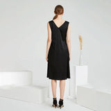 Women Black Silk Dresses 100% Pure Sleeveless Mulberry Silk Dress - slipintosoft