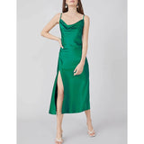 Sexy Cowl Neck Long Silk Dresses With Side Slit - slipintosoft