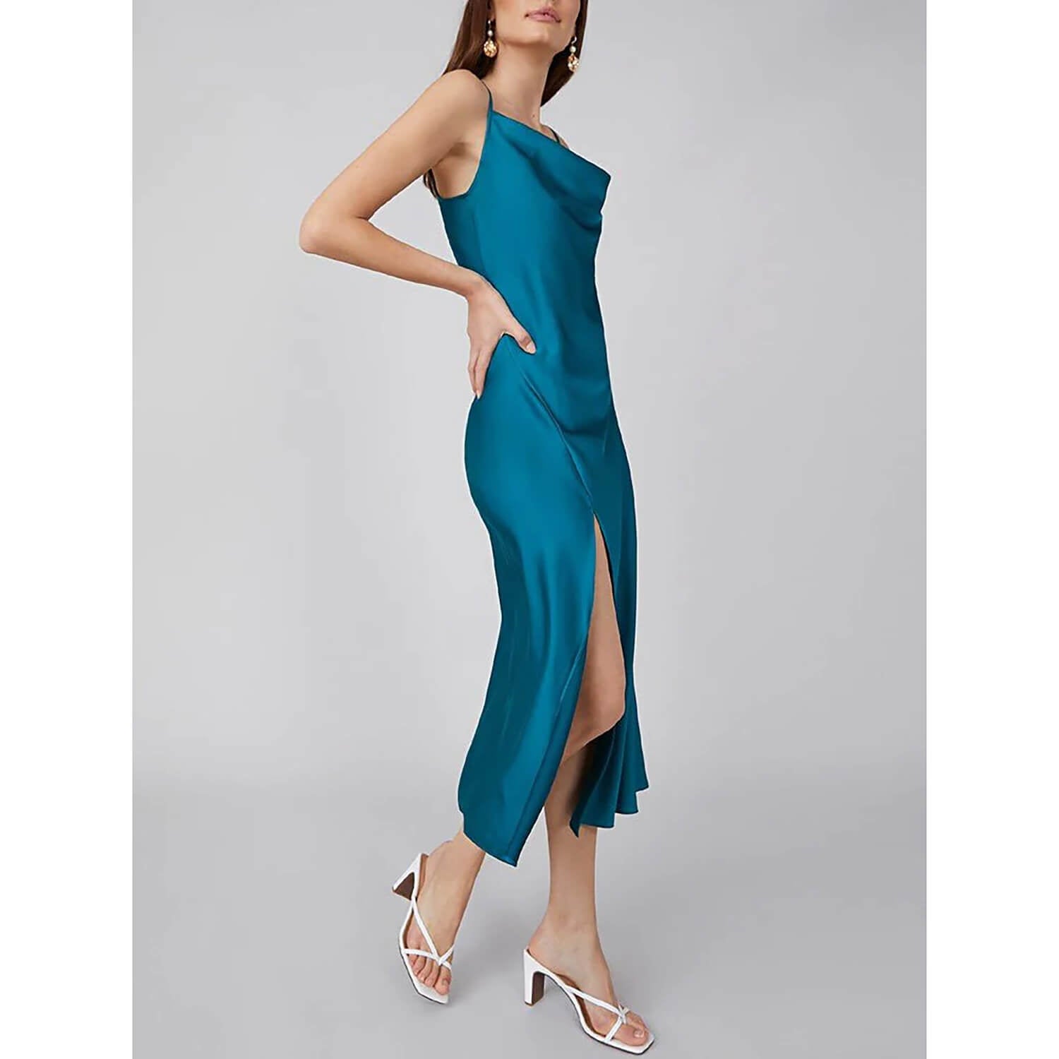 Sexy Cowl Neck Long Silk Dresses With Side Slit - slipintosoft