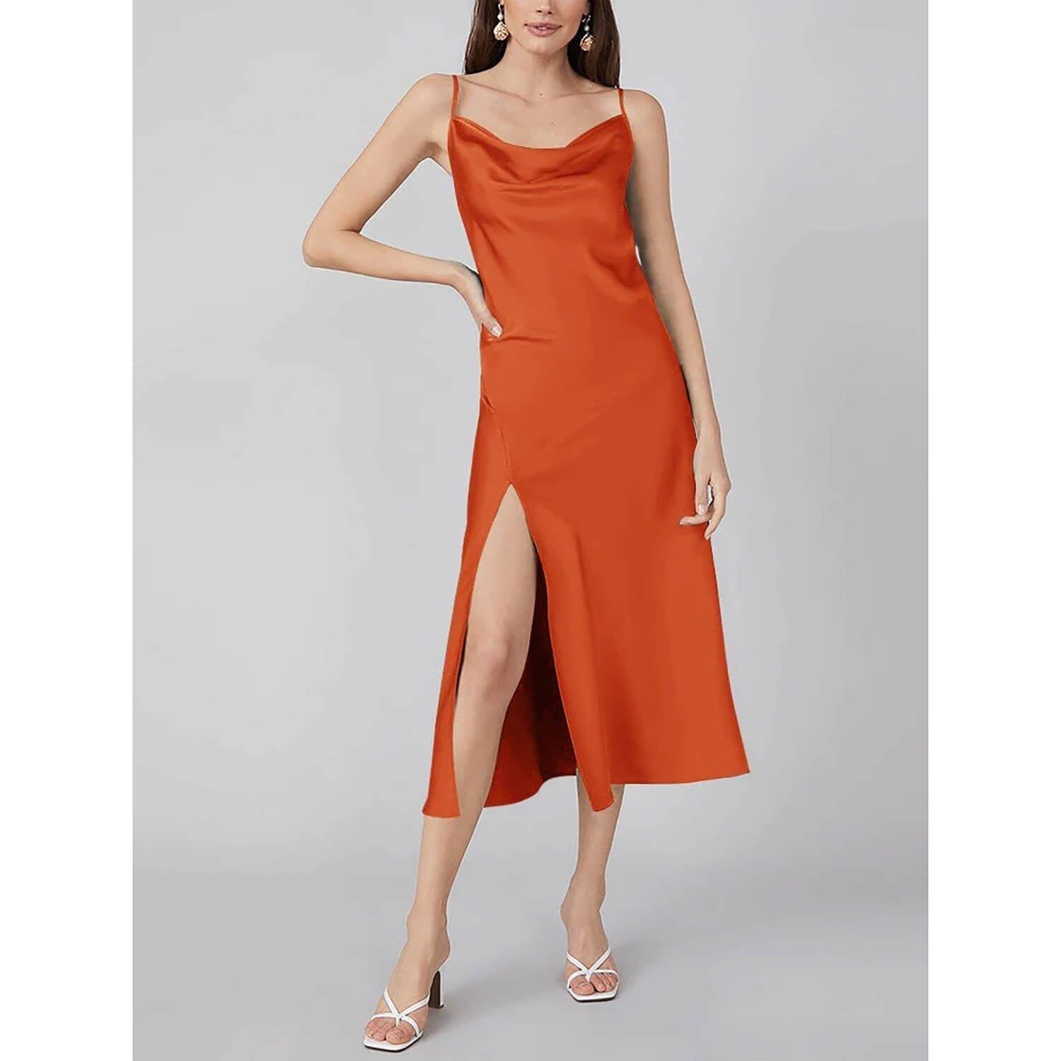 Sexy Cowl Neck Long Silk Dresses With Side Slit - slipintosoft