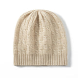 Thick Cashmere Beanie with Ribbing Edge Cable Knit Cashmere Hats for Fall Winter - slipintosoft